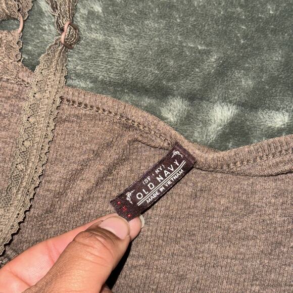 Vintage Old Navy Lace-Trim Cami Tank Top Womens Medium Brown Adjustable Straps - Picture 6 of 6